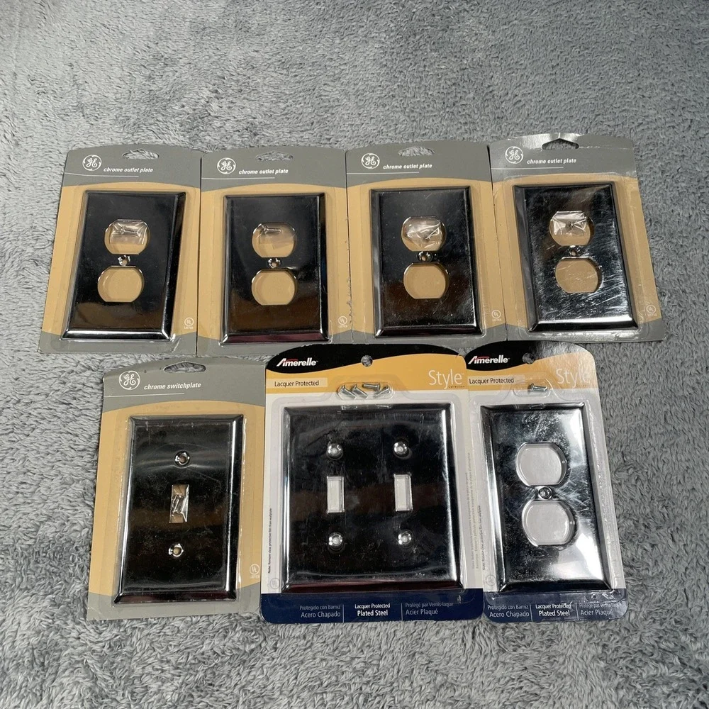 7 POLISHED CHROME Duplex Receptacle Switch Covers Outlet Wall Plate Cover NEW